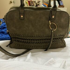 Suede olive green handbag